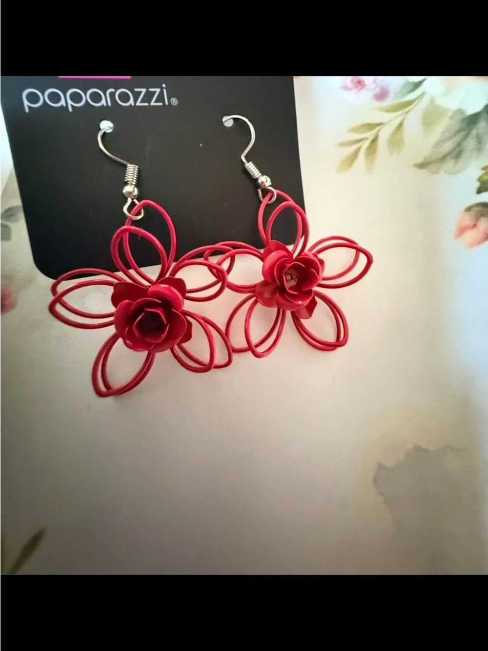 Paparazzi Red Floral Loop Drop Earrings